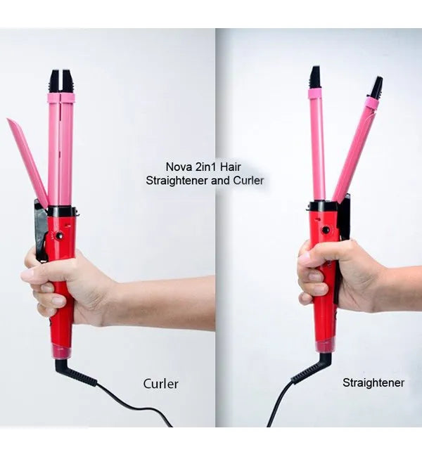 Nova 2-in-1 Hair Straightener & Curler – Model NH-2009, Quick Heat-Up Ceramic Plates for Smooth Straightening