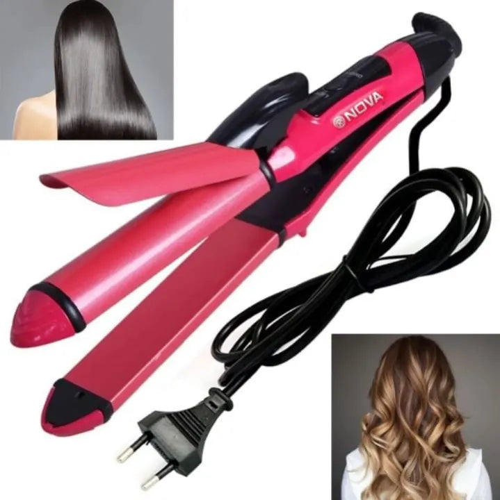 Nova 2-in-1 Hair Straightener & Curler – Model NH-2009, Quick Heat-Up Ceramic Plates for Smooth Straightening