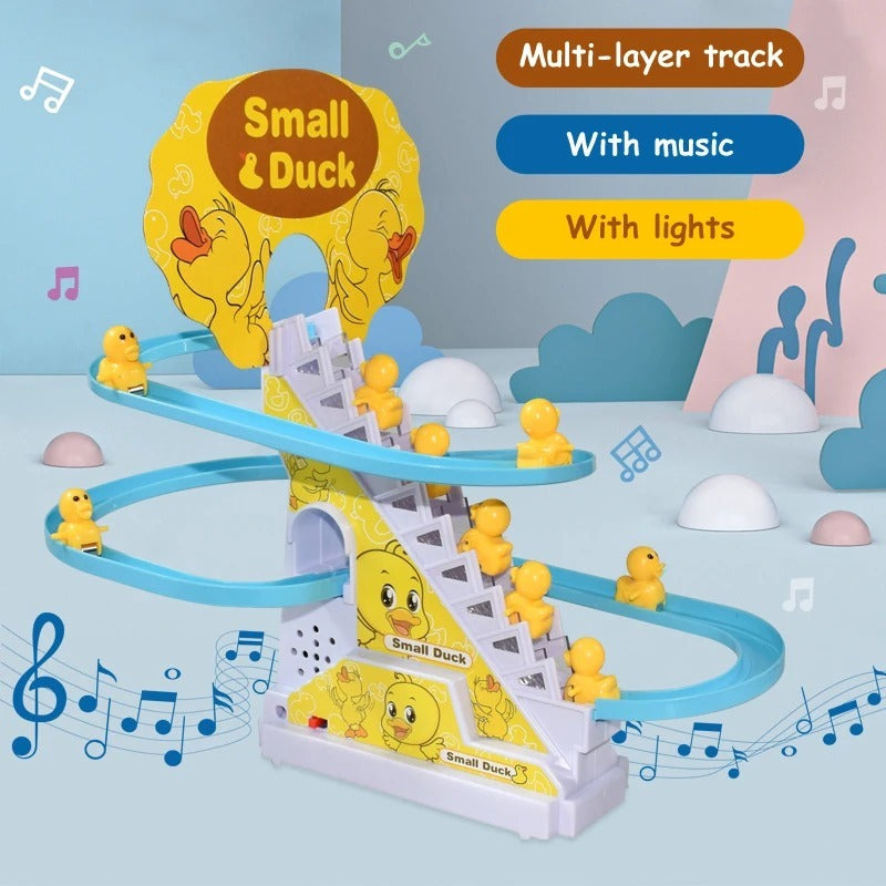 Duck Slide Toy Set, Funny Automatic Stair-Climbing Ducklings Cartoon Race Track Set