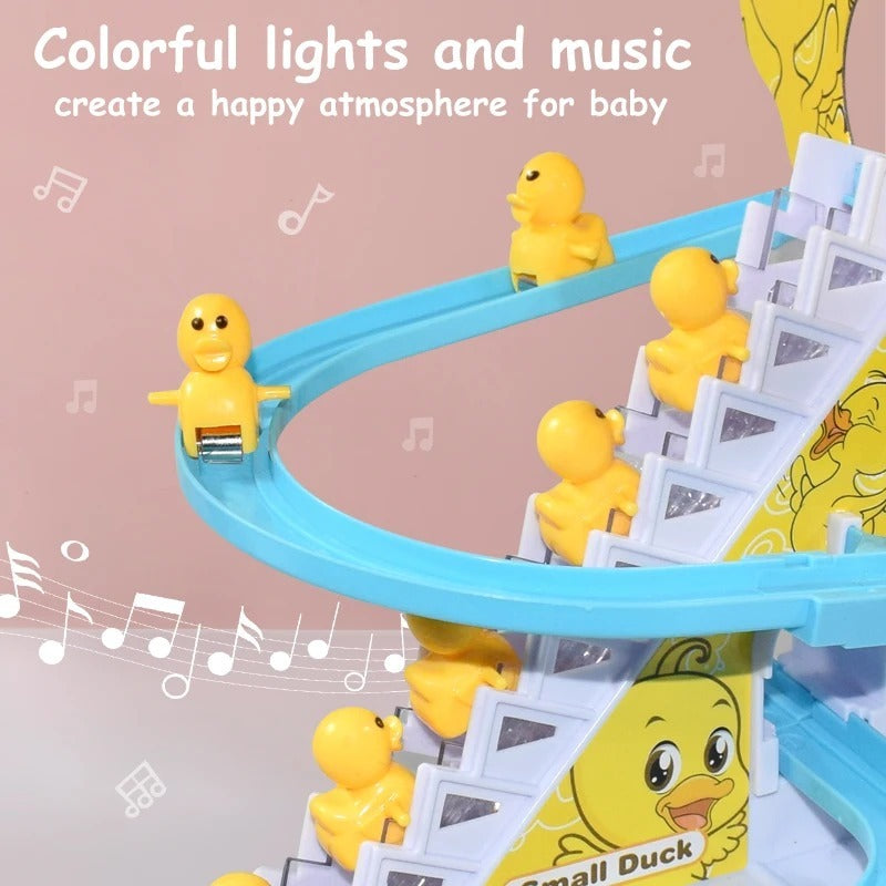 Duck Slide Toy Set, Funny Automatic Stair-Climbing Ducklings Cartoon Race Track Set