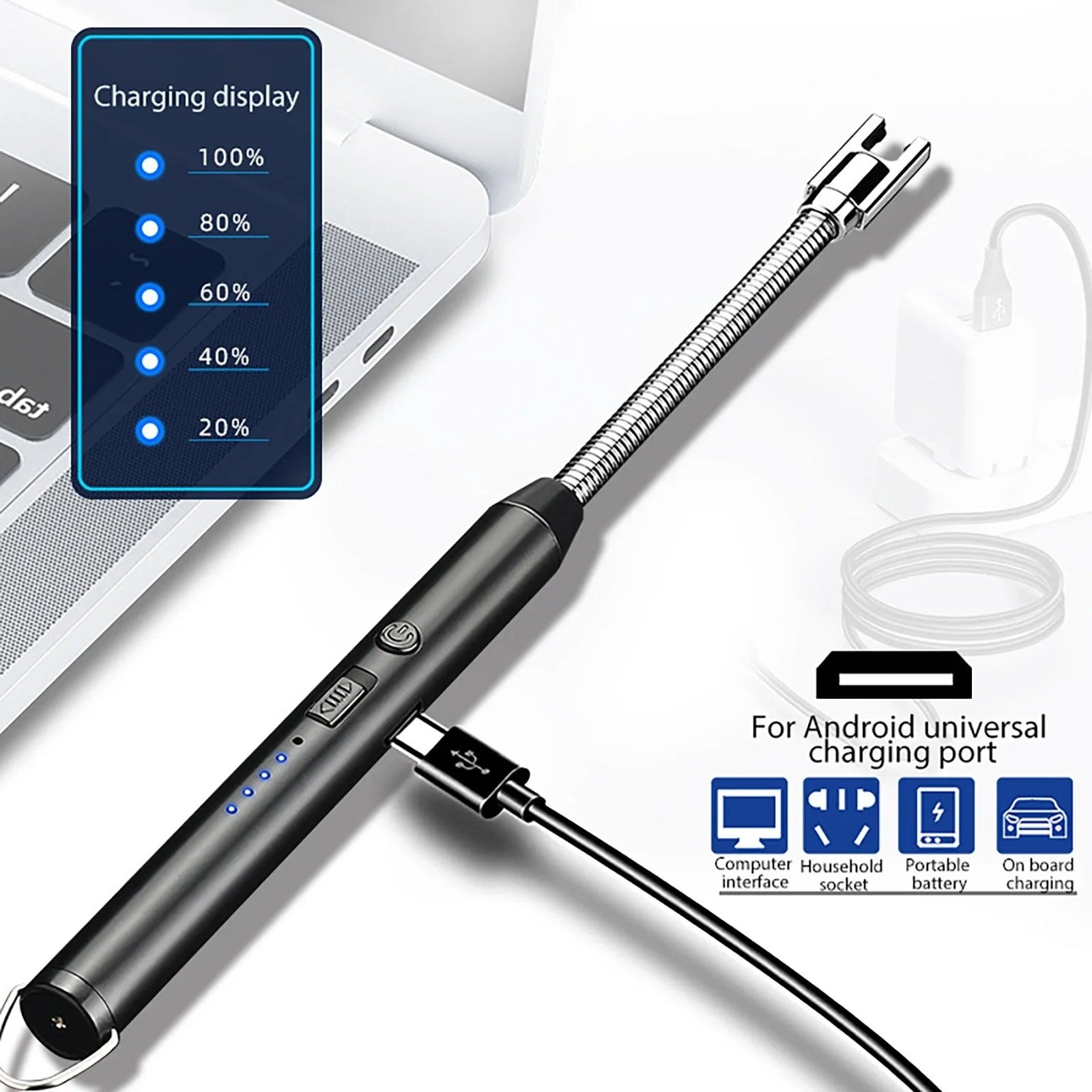 USB Rechargeable Electric Arc BBQ Lighter Windproof with 360° Flexible Neck