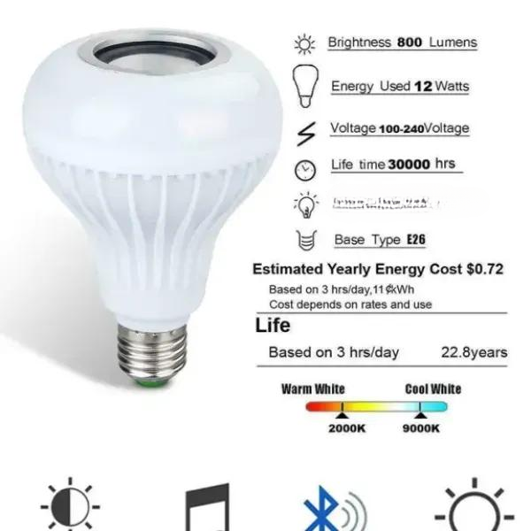 Smart LED RGB White 12W Bluetooth Speaker Bulb
