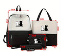 Cute Cat Print 5-in-1 School Bag Set for Girls – Backpack, Handbag, Crossbody Pouch, Pencil Case