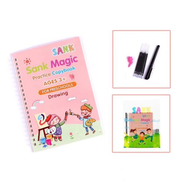 Sank Magic Practice Copybook Set – 4 Pcs Reusable Handwriting Practice Books With 10 Refills for Kids with Magic Ink Technology