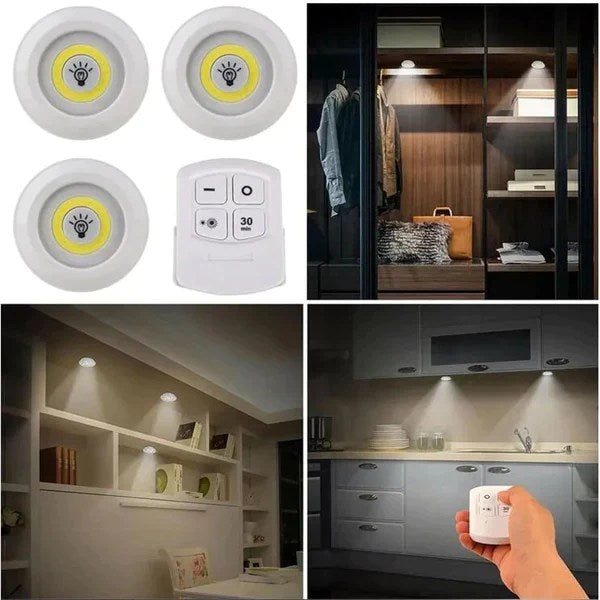 Pack Of 3 LED Remote Control Lights | Tap Light For Cabinet Wardrobe Room Kitchen & Office Use