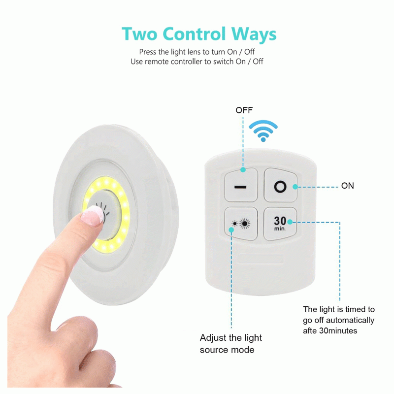 Pack Of 3 LED Remote Control Lights | Tap Light For Cabinet Wardrobe Room Kitchen & Office Use