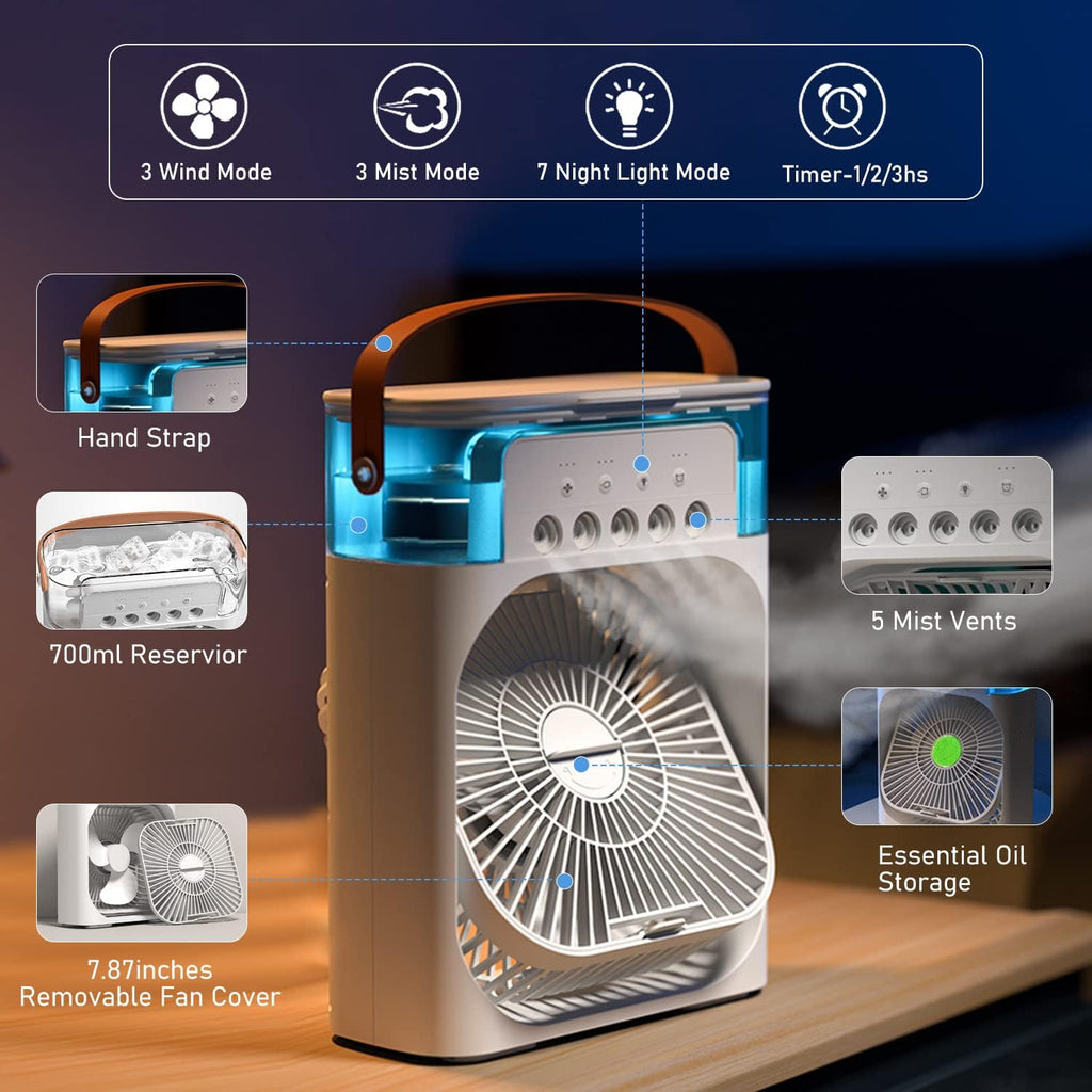 Portable Air Conditioner Fan USB Electric Fan with LED Night Light